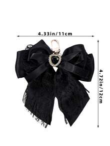 1pc Lace Satin Bow Heart Rhinestone Pearl Bag Charm, Sweet Girl Keychain Accessory For Back To School Season - Multicolor - View 10