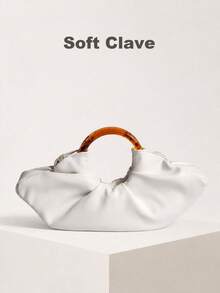Fashionable Minimalist Pleated Cloud Handbag, Classic Style Women's Solid Color Cloud-Shaped Handbag In PU Leather With Magnetic Clasp Closure - White - View 1