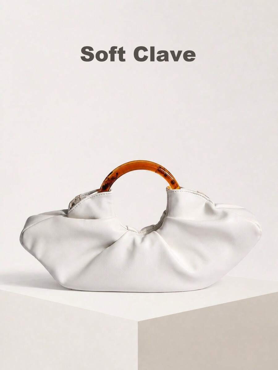 Fashionable Minimalist Pleated Cloud Handbag, Classic Style Women's Solid Color Cloud-Shaped Handbag In PU Leather With Magnetic Clasp Closure - White - View 1