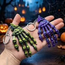 1pc 3D Printed Skeleton Hand Keychain, Movable Joint Design, Bag Charm, Halloween Pendant, Car Key Holder, Halloween Party Gift - Multicolor - View 4