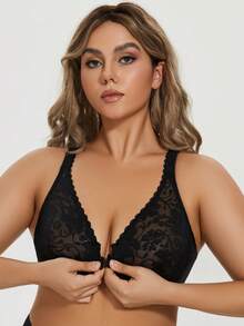 MELENECA Women's Front Closure Plus Size Racerback Stretch Lace Underwire Bra - Black - View 8