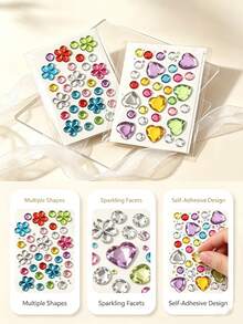 1/3/5/10 Pcs Self‑Adhesive Rhinestone Gem Stickers, Multishape Glossy Colorful Acrylic Crystal Decals, Heart Flower Round Diamond Ornament, DIY Decor Accessory For Journal, Phone Case, Scrapbooking, Card‑Making Handcraft Supplies - One Size - View 7