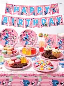 Cute Alien Cartoon Character Birthday Party Disposable Tableware Set, Paper Plates, Paper Cups, Napkins, Tablecloth, Birthday Decoration Supplies - Multicolor - View 8