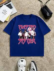 Twisted Sister Graphic Tee Casual, Breathable, Graphic Design - Blue - View 2