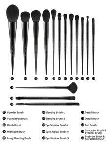 docolor 15-Piece Professional Makeup Brush Set - Full Face Cosmetics Brushes Kit For Foundation, Blending, Contour, Eyeshadow, Powder - Soft Synthetic Bristles - Luxury Black Makeup Brush Collection - Black - View 3