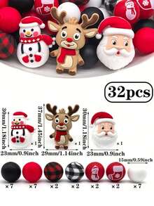 1/32/33/52pcs Silicone Beads, 3D Christmas Snowman, Paired With Round Spacer Beads, Suitable For Handmade DIY Jewelry Making - Multicolor - View 3