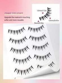 5 Pairs Wet-Look Pointed Dense Girl Group Style Invisible Band Eyelashes, Wet-Tip Flowing Realistic Mink Faux Eyelashes, Big Eye Korean-Japanese Doll Style Pointed Column Eyelashes For Date And Daily Wear - Black - View 7