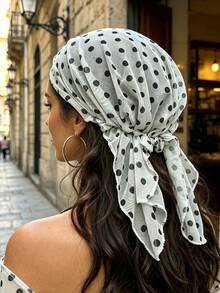 2/1pc French Vintage Polka Dot Mesh Triangle Headscarf, Lightweight Breathable Semi-Elastic Hair Wrap For Women, Suitable For City Street Photography, Vacation Travel, Atmospheric Hair Accessory - Multicolor - View 1
