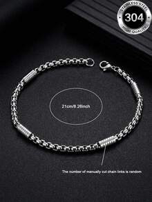 1 buah Gelang Minimalis Bisnis Pria dari Baja Tahan Karat, Rantai Kotak Persegi dengan Manik Silinder Bertekstur Vertikal, Aksesori Tangan Tahan Aus Warna Perak, Perhiasan Serbaguna Sederhana untuk Perjalanan ke Kantor, Hadiah untuk Pacar - Perak - View 4
