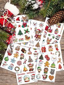 STARTTOOS 8 Sheets 96pcs Christmas Santa Reindeer Snowman Bell Combination Pattern Temporary Tattoo Stickers, Children DIY Birthday Party Christmas Gift Arm Body Temporary Waterproof Tattoo Stickers - Multicolor - View 8