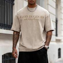 Vintage Acid Washed Cotton Tee, God Is Good Trust In The Lord Floral Christian Double Sided Print Casual Streetwear Tops For Women Classy, Fall Outfit - Apricot1 - View 4