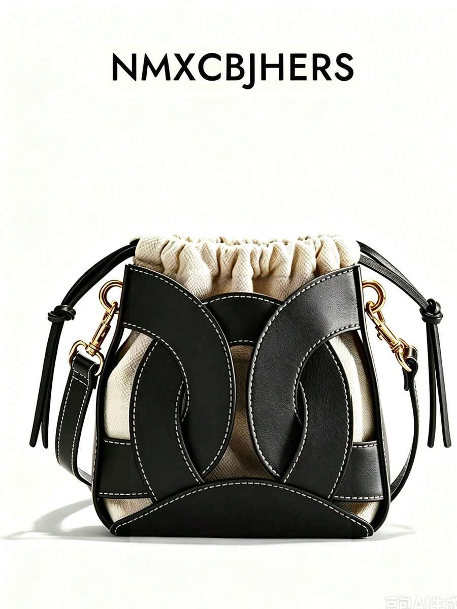 New Drawstring Mini Bucket Bag For Women, Brown Fashionable Vintage Versatile Shoulder Crossbody Small Bag - Black - View 1