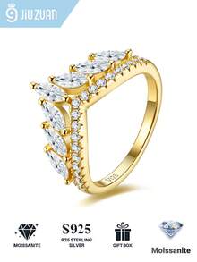 1pc Stunning Women's 925 Sterling Silver Moissanite Ring, Perfect Gift For Wedding, Proposal, Anniversary, Valentine's Day, Birthday And Halloween - Gold - View 2