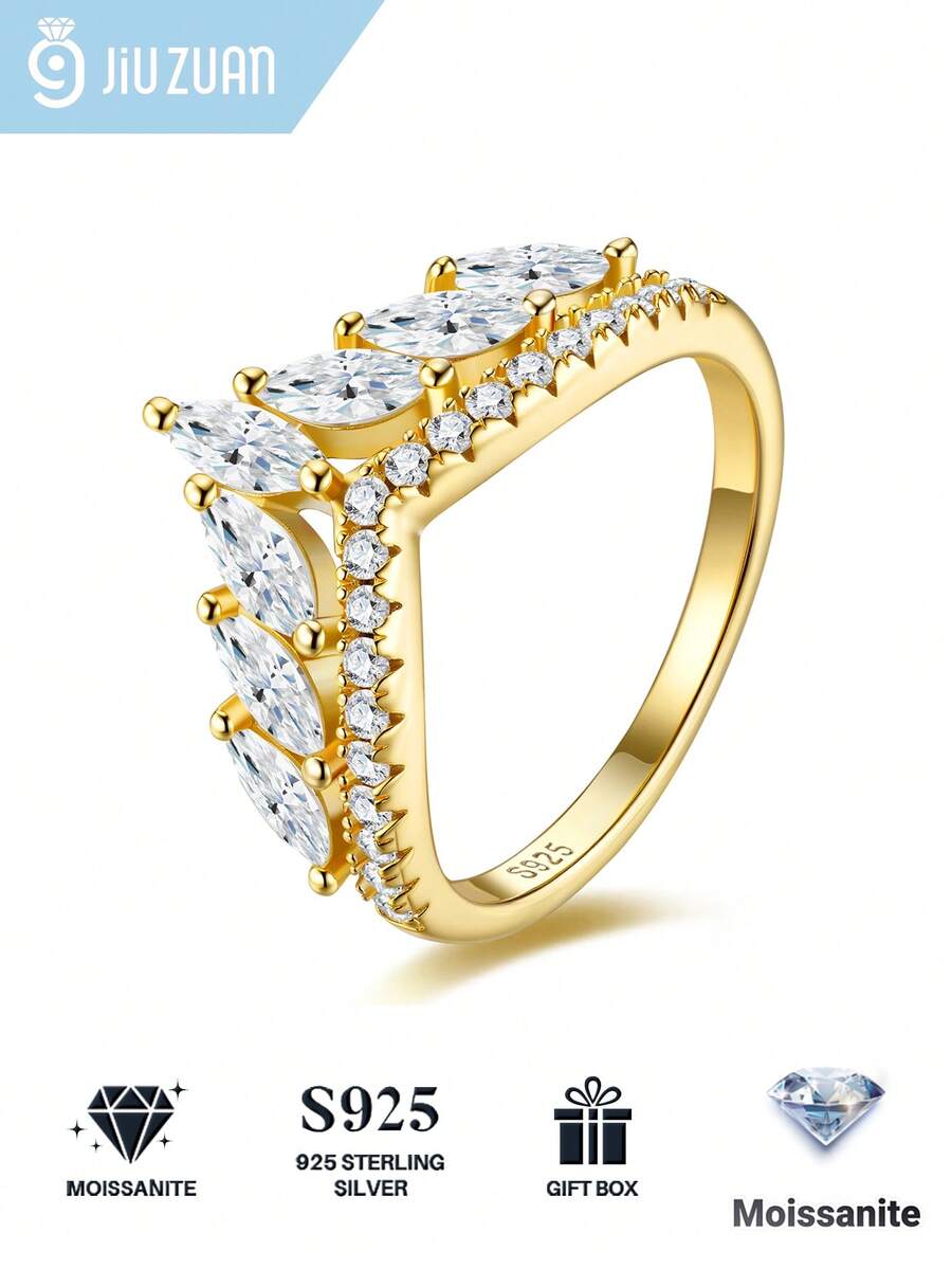 1pc Stunning Women's 925 Sterling Silver Moissanite Ring, Perfect Gift For Wedding, Proposal, Anniversary, Valentine's Day, Birthday And Halloween