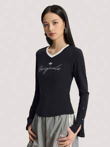 Adidas Originals Women's P TEE LS Long Sleeve Knit Collarless T-Shirt TKS2381 - Black - View 1