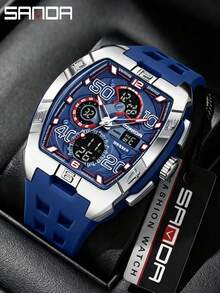 SANDA. SANDA Barrel-Shaped Sports Watch, Multifunction Casual Electronic Watch, Waterproof, Dual Display, Luminous, Alarm, Men's Watch - one-size - View 2