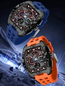 SANDA. SANDA Barrel-Shaped Sports Watch, Multifunction Casual Electronic Watch, Waterproof, Dual Display, Luminous, Alarm, Men's Watch - one-size - View 9