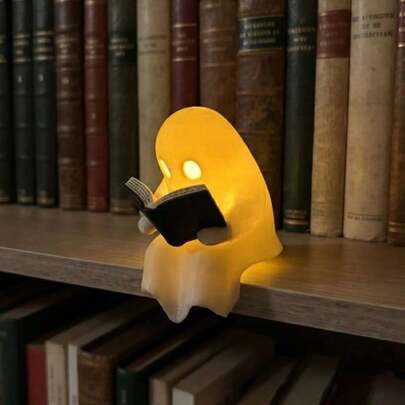 2/1pc Cute Ghost Reading Book Figurine, Spooky Halloween Decor & Aesthetic Room Ornament, Plastic Candle Holder, Gift For Book Lovers, Holiday Party Tabletop Decoration, Unique Christmas Gift (No Electronic Components, For Halloween Decoration Only)