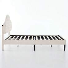 Upholstered Platform Bed Frame In Full Size With Adjustable Headboard, Velvet Single Bed With Wooden Slat Base, No Box Spring Needed, Easy Assembly, 140x200 Cm - 米色 - 查看 6