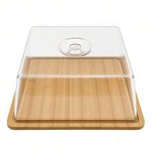 25x25x11.5 cm 木竹方形帶蓋托盤，蛋糕展示蓋，食物儲存盒 - 查看 3