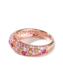 1pc Fashionable Rooster Party Ring, Round Zirconia Full Pave Mixed Color Copper Plated Rose Gold Women's Ring, Luxury Niche Design Stackable Index Finger Ring, High Color Retention - Gold - View 8