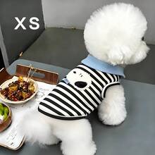 1件寵物狗/貓背心，輕量春秋夏季條紋無袖背心，適合泰迪貴賓犬及其他小型寵物衣物 - 黑與白 - 查看 15