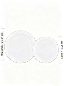 25pcs 7.5 Inch And 10.25 Inch White Gold Rim Plates, 2 Sizes Available, Reusable And Washable, Perfect For Home, Hotel, Birthday, Outdoor And Various Party Events - White - View 3