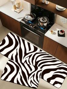 1pc Classic Dark Brown & White Zebra Stripe Floor Mat, 3.5mm Trimmable Kitchen Anti-Slip Mat, Kitchen Rug Suitable For Bathroom Mat, Hallway Carpet, Outdoor Garden Decor - Multicolor - View 1