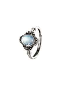 100% 925 Sterling Silver Natural Moonstone Women's Ring, Classic Fashion Adjustable Band Ring Jewelry Gift - Antique Silver - View 4