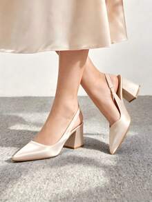 Elegant Solid Color Women's Pointed Thick Heel Sandals, Comfortable Commuting Shoes, Suitable For Uniforms, Parties, And Business - 杏色 - 查看 2