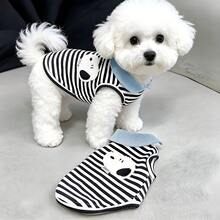 1件寵物狗/貓背心，輕量春秋夏季條紋無袖背心，適合泰迪貴賓犬及其他小型寵物衣物 - 黑與白 - 查看 9