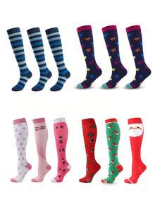 1/3 Paar lässige Outdoor-Sportsocken, süße Kompressionssocken mit Muster für Frauen, Springseil-Lauf-Wadensocken - Verschiedenfarbig - Übersicht 1