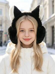 1pc Children's Autumn/Winter Ear Muffs, Cute Solid Color Cat Ear Warm Ear Muffs, Unisex Foldable Ear Muffs, Essential Windproof And Cold-Resistant Warmth Gear For Autumn/Winter - Multicolor - View 5