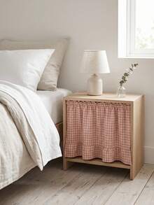 1pc Khaki White Plaid Table Skirt, Warm Natural Style, Rectangular With Ruffle Edge And Pleated Details, Concealing Storage And Decorative Function, Suitable For Home Storage And Indoor Decor Scenes - Khaki - View 5