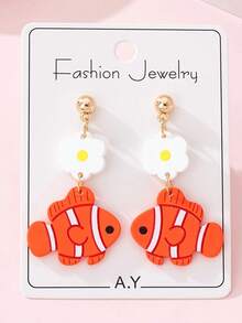 1 Pair Summer Beach Vacation Cute Clownfish Design Fashion Dangle Earrings, Suitable As Party And Vacation Gift - one-size - View 1