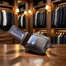 Men's PU Leather Wallet & Key Holder, Black Minimalist Business Wallet Set, Multi-Function Card Slots & Coin Storage, Fashionable Portable Men's Gift, Perfect Gift For Father, Boyfriend, Husband, RFID Anti-Theft Carbon Fiber Pop-Up Card Holder (Gift Box Not Included) - Black - View 5