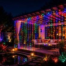 300LED USB String Curtain Lights, RGB Color-Changing Fairy Lights, With Remote Control And 8 Modes, 3*3M Hanging Window Light, Suitable For Bedroom, Christmas, Halloween, Wedding And Holiday Party Decorations. - 3m Curtain Lights - View 2