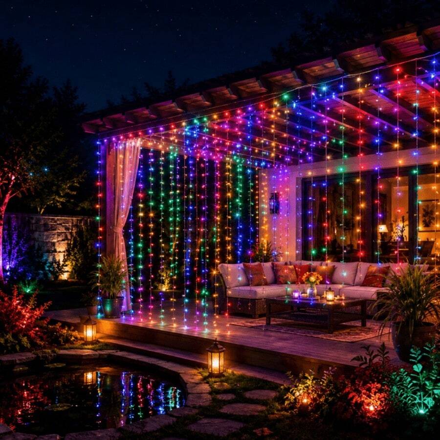 300LED USB String Curtain Lights, RGB Color-Changing Fairy Lights, With Remote Control And 8 Modes, 3*3M Hanging Window Light, Suitable For Bedroom, Christmas, Halloween, Wedding And Holiday Party Decorations.