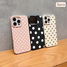 3pcs Black Polka Dot UV Printed Pattern Design Leather Texture Phone Case - Multicolor - View 1