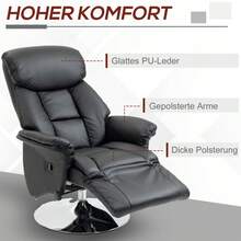 Sillón Reclinable para TV Ajustable Manualmente con Respaldo y Reposapiés Antideslizantes, Soporta hasta 150 kg, de Cuero Sintético Negro para Sentarse Cómodamente en el Hogar - 1 - Ver 6