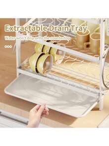 Double Layer Dish Drying Rack With Drip Tray, Kitchen Utensil Storage Rack, Dish And Cutting Board Holder, Suitable For Apartment Kitchen - White - View 5