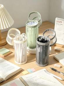 Minimalist Transparent Mesh Large Capacity Pencil Case, Flip Cover Solid Color Pen Bag, Portable Stationery Storage Bag - Multiple Styles - View 5
