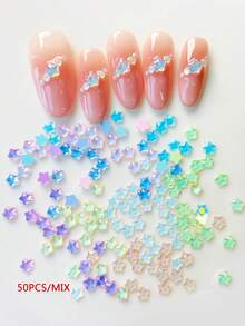 50pcs Crystal Clear Small Stars Random Color Mixed Shiny Star Nail Art Decorations Suitable For Nail DIY Nail Accessories - Multicolor - View 1