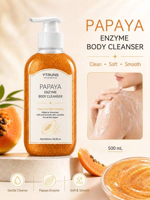 Ytruns Papaya Exfoliating Body Wash, Turmeric Exfoliating Body Wash, Large Bottle Long-Lasting Fragrance Body Cleanser, Daily Shower Body Cleansing Gel, Exfoliating Fresh Fragrance Bath Care, Home Use