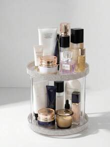 1PC Rhinestone Decorated Multi-Functional 360° Rotating Makeup Organizer, 360° Rotating Rhinestone Cosmetic Storage Rack, Double Layer Vanity Skincare Organizer, Girly Pink Sparkling Rhinestone Rotating Storage Tray, Large Capacity Desktop Skincare Lipstick Makeup Organizer - Multicolor - View 13