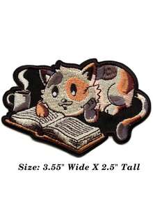 1pc/2pcs/3pcs/4pcs EduFly Bookworm Cat Patch Calico Kitty Art Embroidered Iron On - Multicolor - View 3