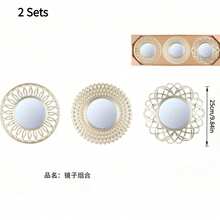 Geometric Hollow Square/Round Decorative Mirror Set, 3 Pieces In Different Styles, Single Size 25cm, Retro Art Wall Hanging Mirrors, Suitable For Wall Soft Decoration In Entryway, Living Room And Bedroom. - Mirror Set - View 10