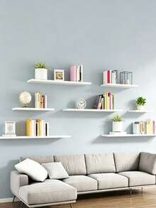 1 PC Living Room & Dining Room Partition Shelf, No-Drill Wall-Mounted TV Wall Rack - White - View 3
