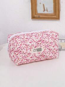 1PC Vintage Floral Pattern Pencil Case, Quilted Storage Bag, Portable Stationery Bag For Students, Back-To-School Essential Study Supplies - Multicolor - View 15
