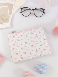 Quilted Floral Make Up Bag Zipper Pouch Travel Toiletry Bag Multi-Functional Skincare Storage Bag, Women's Sanitary Pad Storage Bag, Gift For Mom Or Girlfriend, Student Pencil Case - View 11